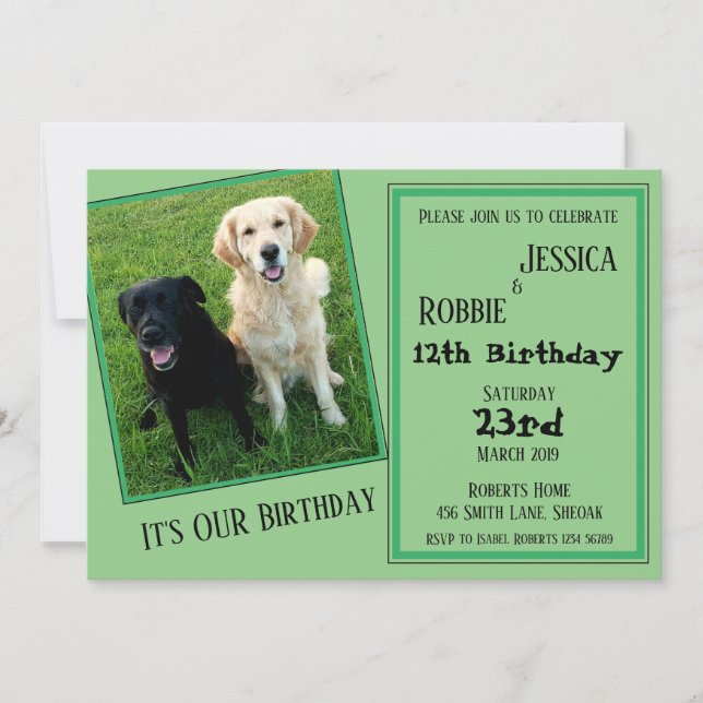 Twin Birthday Labrador Dog Invitation (Front)