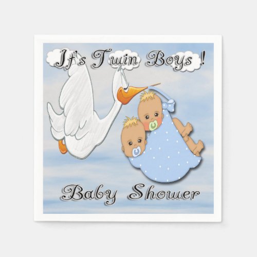 Twin Blonde Boys _ Stork Baby Shower Paper Napkins