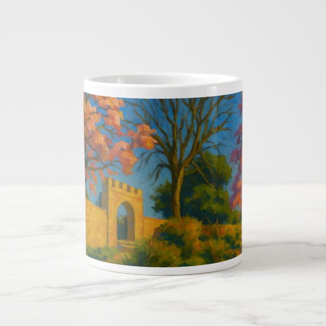 Twin Blossoms – Tranquil Garden Path Painting Giant Coffee Mug (Front)