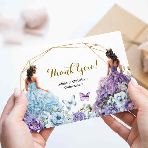 Twin Blue and Purple Rose Princesses Quinceañera Enclosure Card