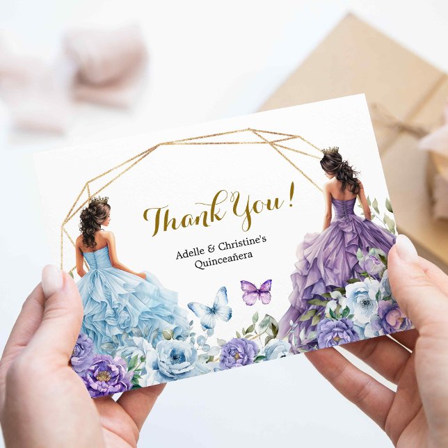 Twin Blue and Purple Rose Princesses Quinceañera Enclosure Card (Creator Uploaded)