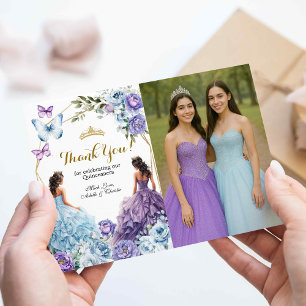 Twin Blue and Purple Rose Princesses Quinceañera Enclosure Card