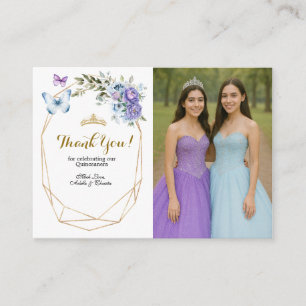 Twin Blue and Purple Rose Princesses Quinceañera Enclosure Card