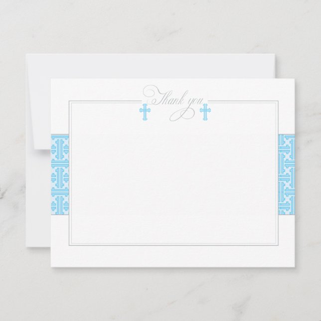 Twin Blue Baptismal Flat Thank You Note Card (Front)