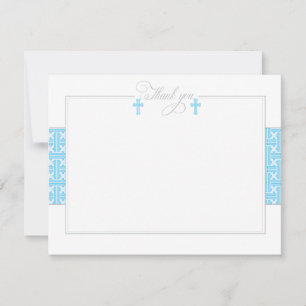 Twin Blue Baptismal Flat Thank You Note Card
