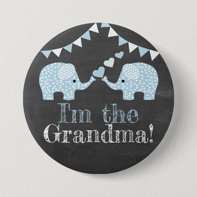 Twin Blue Boy Elephants |  I'm The Grandma Pinback Button (Front)