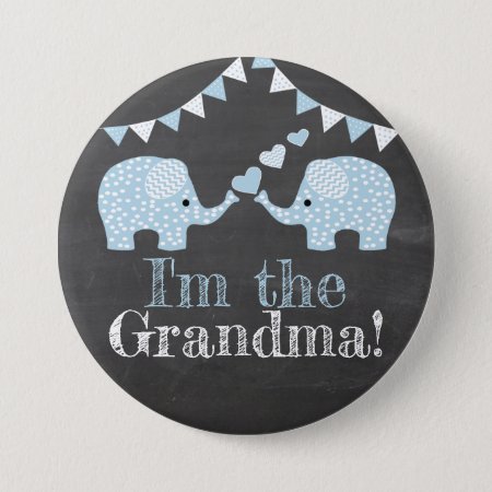 Twin Blue Boy Elephants |  I'm The Grandma Pinback Button