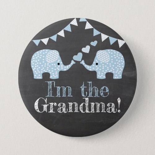 Twin Blue Boy Elephants   Im The Grandma Pinback Button
