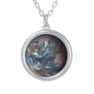Twin Blue Marbles - West - Planet Earth Image Silver Plated Necklace