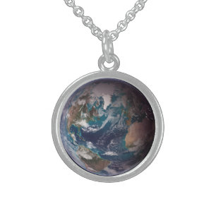 Twin Blue Marbles - West - Planet Earth Image Sterling Silver Necklace