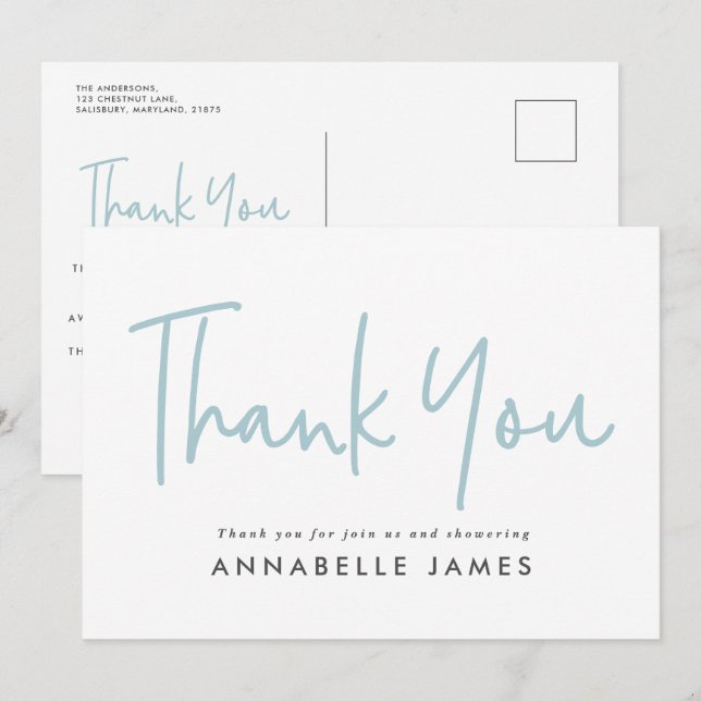 twin blue modern typography stylish thank you invitation (Front/Back)