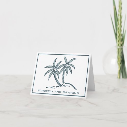 Twin Blue Tropical Palm Trees Personalized Thank You Card