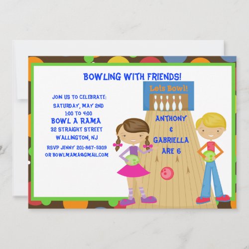 Twin Bowling Birthday Party Invitation