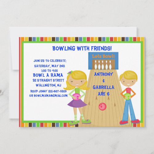 Twin  Bowling Birthday Party Invitation