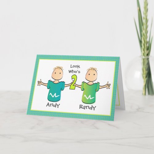 Twin Boy 2nd Adorable Birthday Card