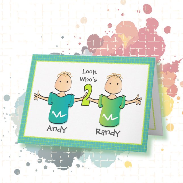 Twin Boy 2nd Adorable Birthday Card (Creator Uploaded)