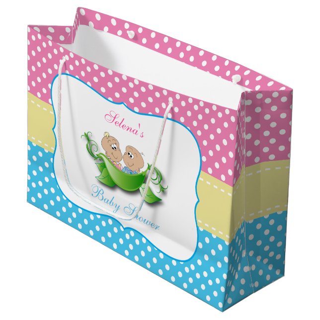 Twin Boy and Girl Baby Shower Large Gift Bag (Front Angled)