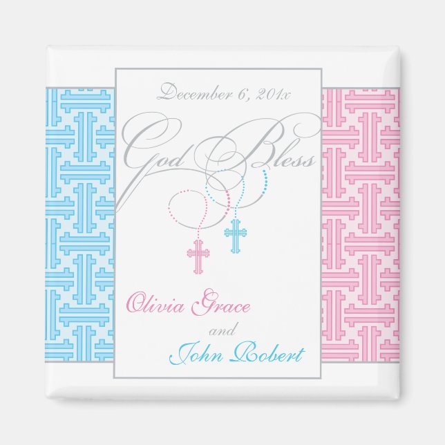 Twin Boy and Girl Baptism Favor - Magnet (Front)