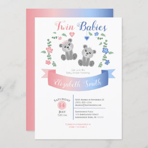 Twin boy and girl Cute's baby shower Invitation