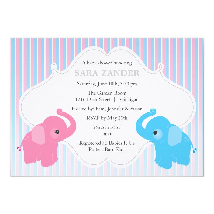 twin baby shower invitations elephants