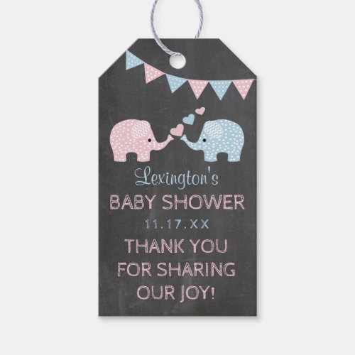 Twin Boy and Girl Elephants Baby Shower Thank You Gift Tags