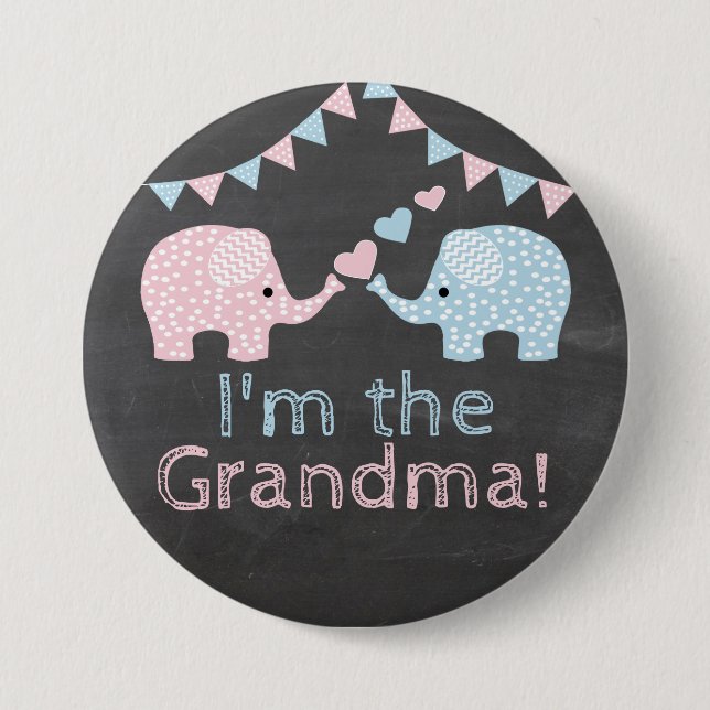 Twin Boy and Girl Elephants |  I'm The Grandma Pinback Button (Front)