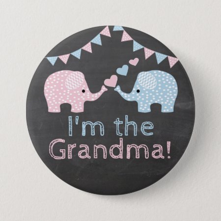 Twin Boy And Girl Elephants |  I'm The Grandma Pinback Button
