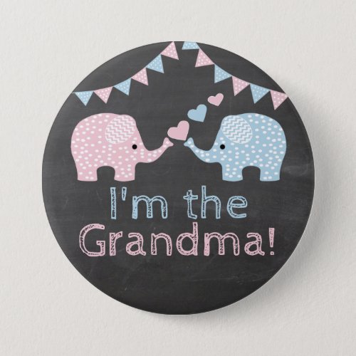 Twin Boy and Girl Elephants   Im The Grandma Pinback Button