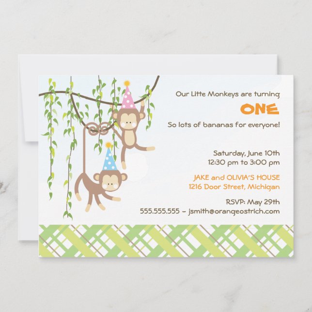 Twin Boy and Girl First Birthday Invitation (Front)