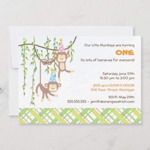 Twin Boy and Girl First Birthday Invitation