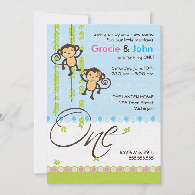 Twin Boy and Girl First Birthday Invitation (Front)