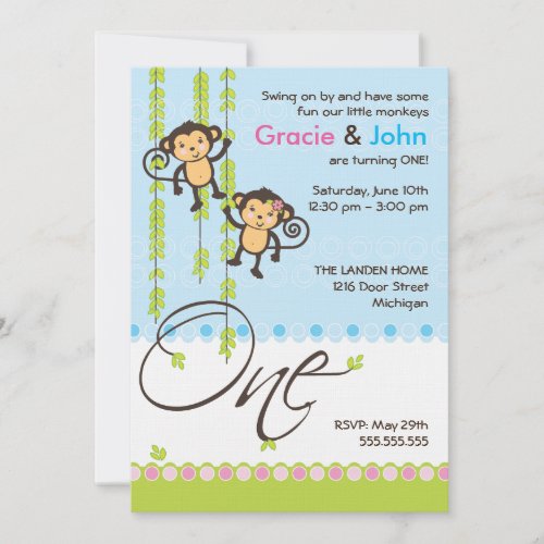 Twin Boy and Girl First Birthday Invitation