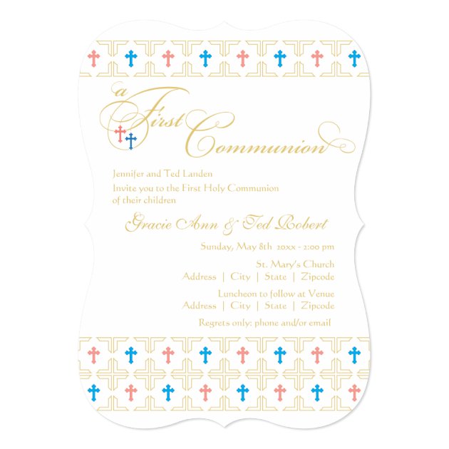 Twin Boy And Girl First Communion Invitation