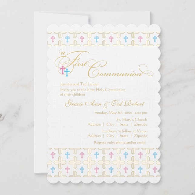 Twin Boy and Girl First Communion Invitation (Front)