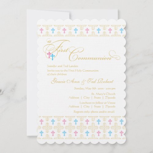 Twin Boy and Girl First Communion Invitation