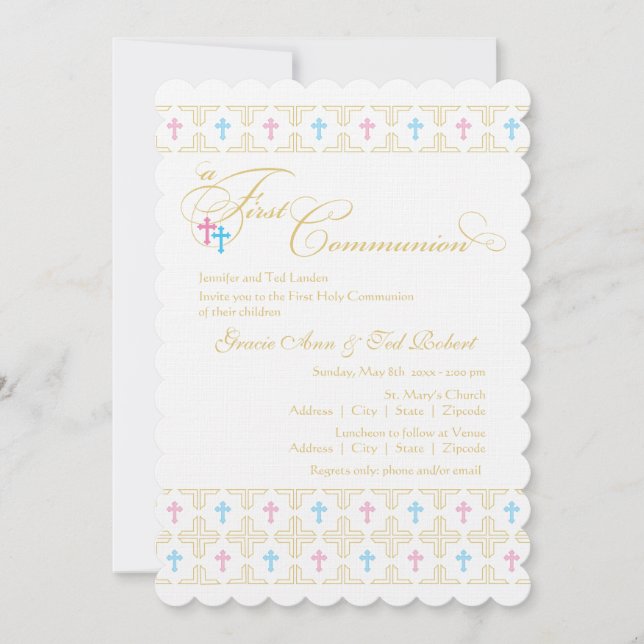 Twin Boy and Girl First Communion Invitation (Front)
