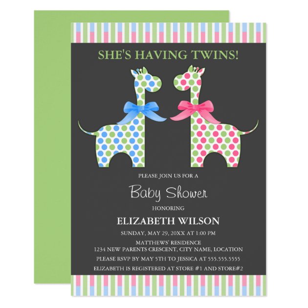 Twin Boy And Girl Giraffe Baby Shower Invitation