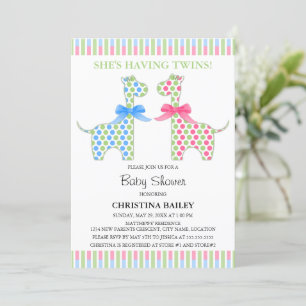Twin Boy and Girl Giraffe Baby Shower Invitation