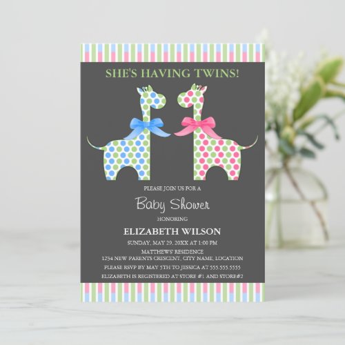 Twin Boy and Girl Giraffe Baby Shower Personalized Invitations