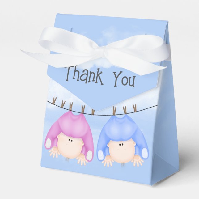 Twin Boy and Girl Hanging On Clothesline Favor Boxes (Front Side)