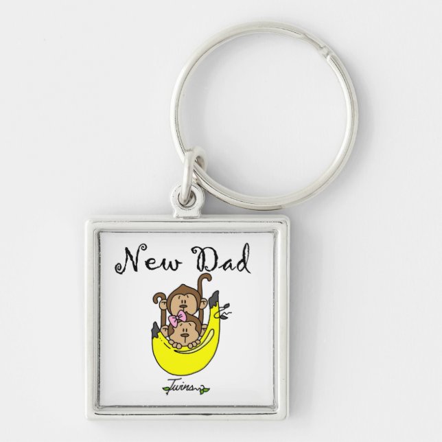 Twin Boy and Girl New Dad Gifts Keychain (Front)