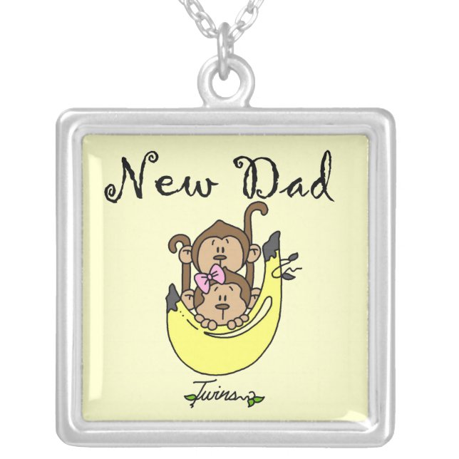 Twin Boy and Girl New Dad Gifts Silver Plated Necklace (Front)