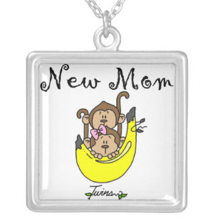Twin Boy and GIrl New Mom Gifts Silver Plated Necklace