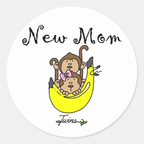 Twin Boy and Girl New Mom Tshirts Classic Round Sticker