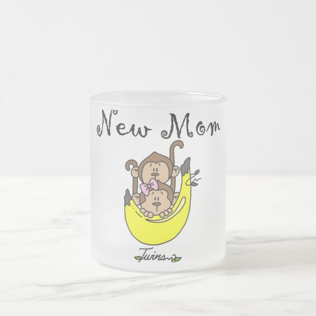Twin Boy and Girl New Mom Tshirts Frosted Glass Coffee Mug (Center)