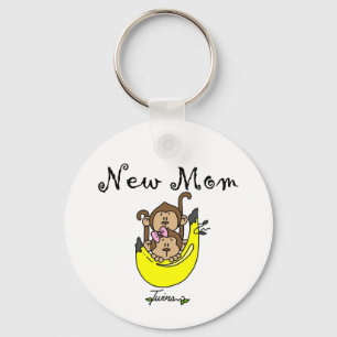 Twin Boy and Girl New Mom Tshirts Keychain