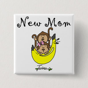 Twin Boy and Girl New Mom Tshirts Pinback Button