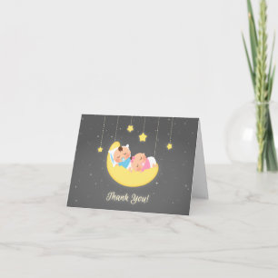 Twin Boy and Girl on Moon Baby Thank You Card