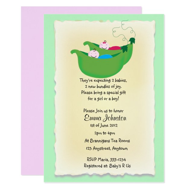 Twin Boy And Girl Peas In A Pod Baby Shower Invite