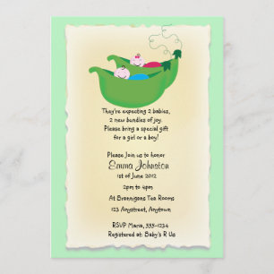 Twin boy and Girl Peas in a Pod baby shower invite